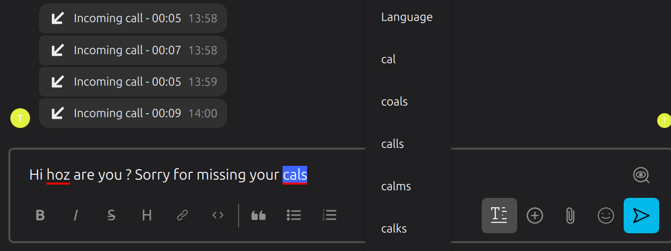 A sentence getting spellchecked in Jami